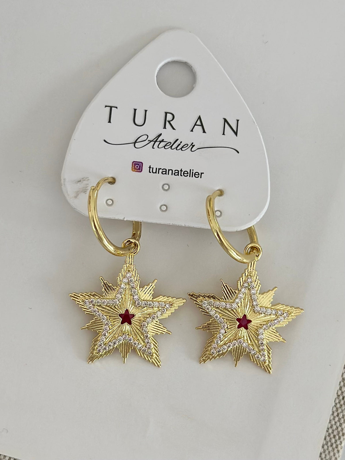 Pembe Yıldız Detaylı Çizgi Plaka Yıldız Küpe