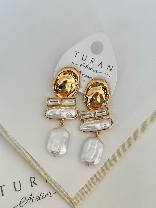 Taşlı Tasarım İnci Küpe