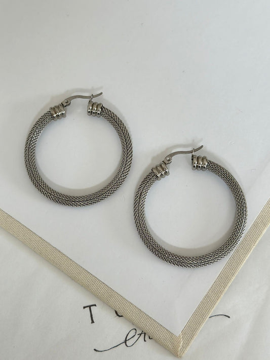 Hasır Örme Çelik Küpe / Gümüş Renk