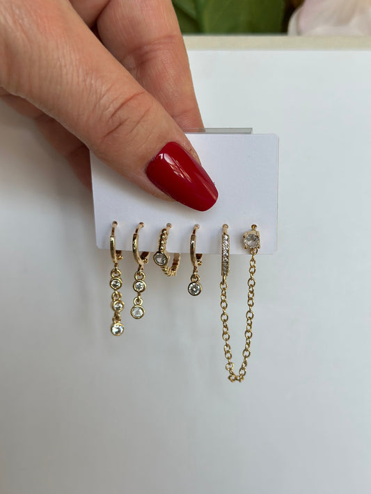 Mini Taşlı 6'lı Gold Kombin Küpe