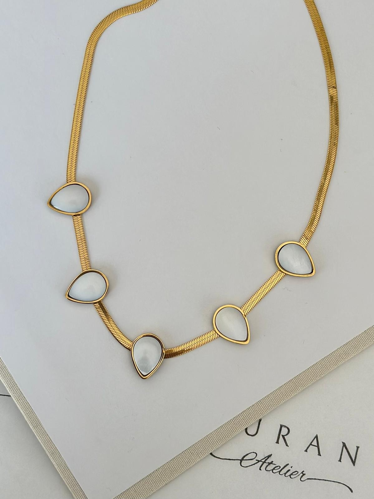 Beyaz Damla İtalyan Gold Kolye