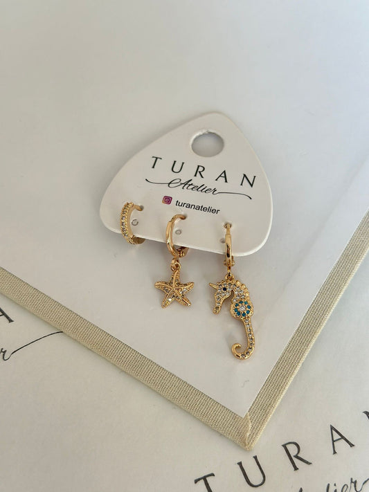 Deniz Atı Gold Renk Kombin Küpe