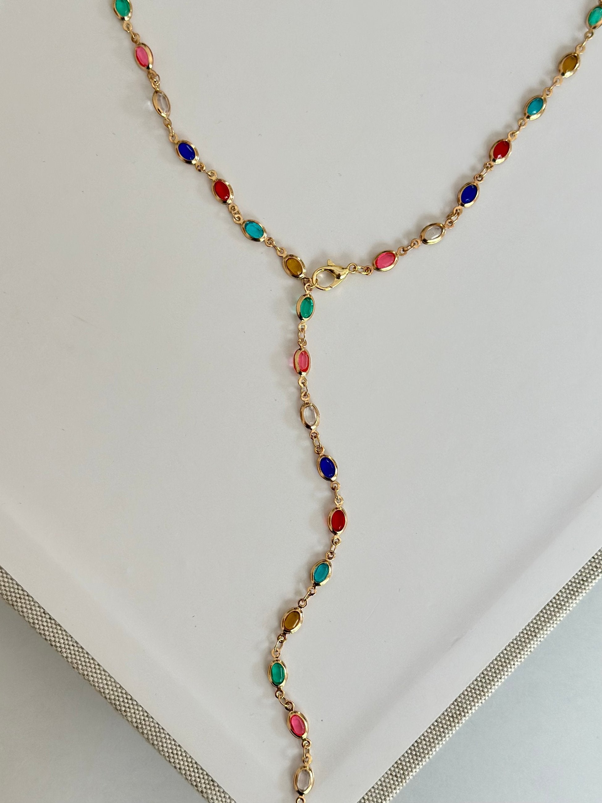 Renkli Oval Y Dekolte Kolye