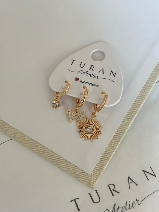 Kelebek Kombin Küpe Gold