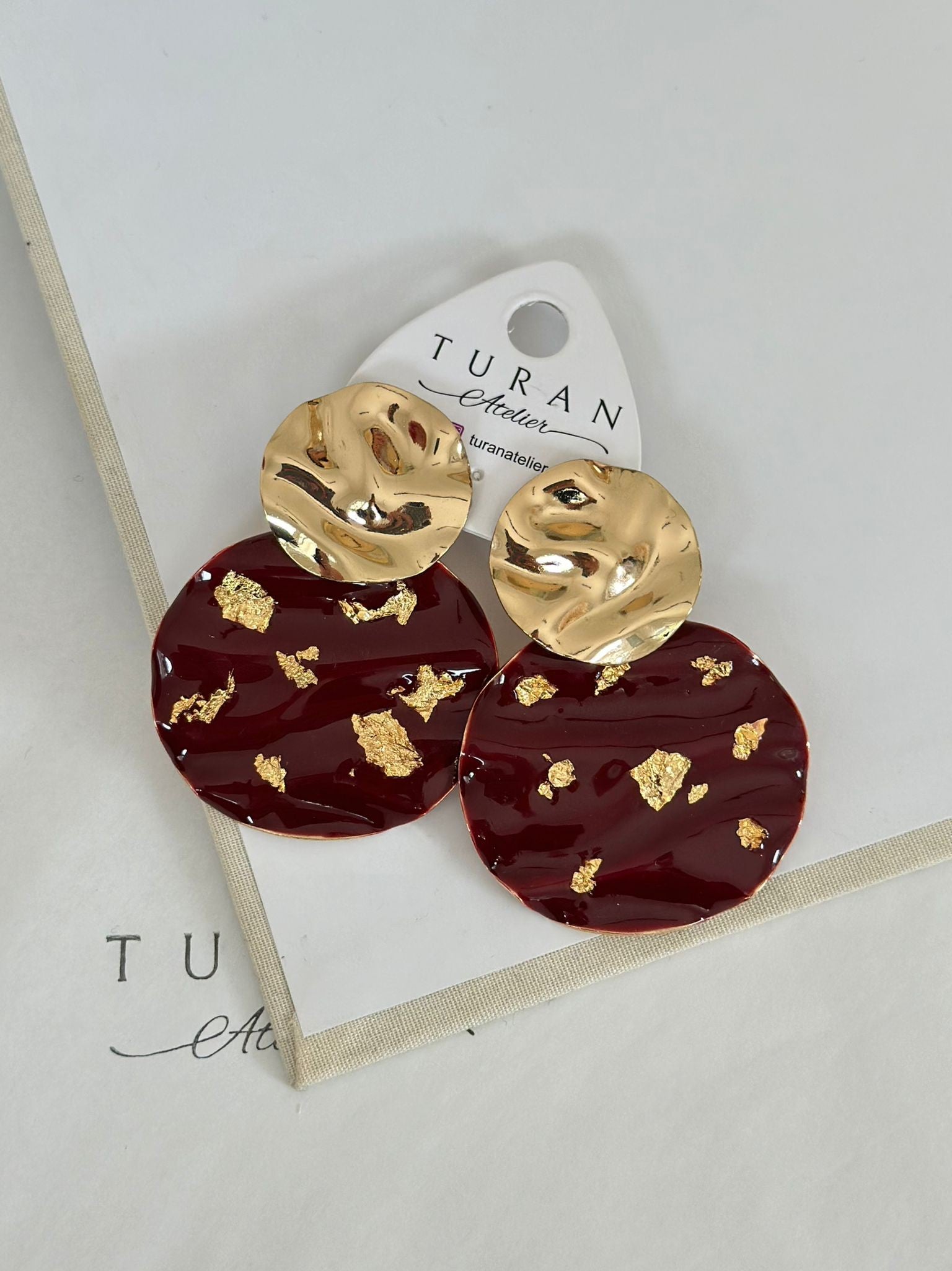 Gold Tasarım Bordo Küpe