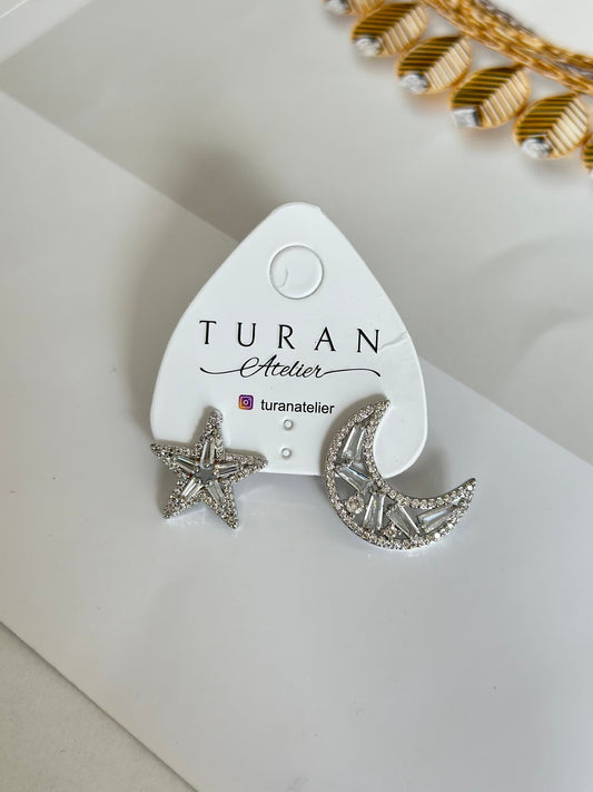 Gümüş Renk Ay Yıldız Küpe